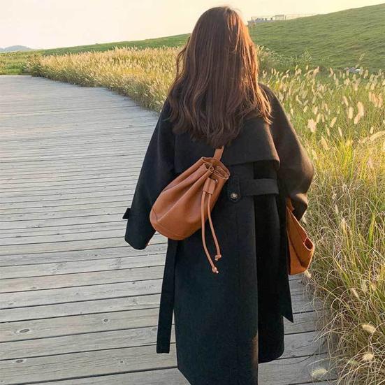 Осень-зима Женская куртка с поясом, толстый свободный отложной воротник, куртка для поездок на работу, однобортная, средней длины