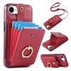 For iPhone 16e Case Card Holder Ring Kickstand TPU+PU Leather Phone Cover with Long Strap