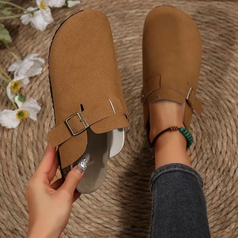 2025 Brand Shoes for Women Closed Toe Women's Slippers Belt Buckle Outdoor Best Seller Plus Size Solid Flat Slippers