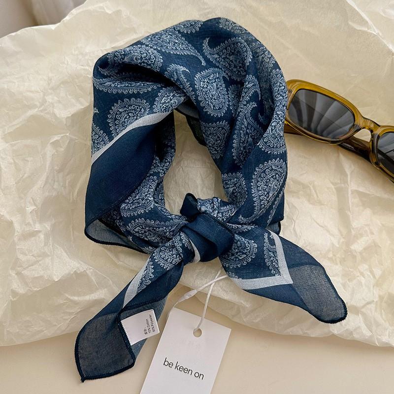 Korean Vintage Jacquard Cotton Linen Square Scarf With Paisley Print Breathable Lightweight Accessory