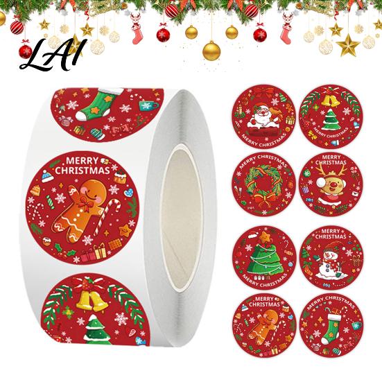 Snowman Gift Decor Christmas Roll Stickers 8 Festive Patterns Print Round Holiday Envelope Decorative Adhesive Labels Seals Coated Paper