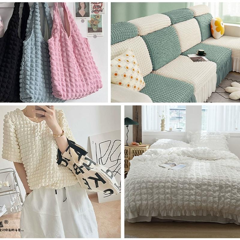 0.5m/1m/2m Soft Elastic Bubble Plaid Fabric Waffle Cloth for Sewing Sofa Cushion Cover Bag Dress Bedding DIY Clothing Fabric