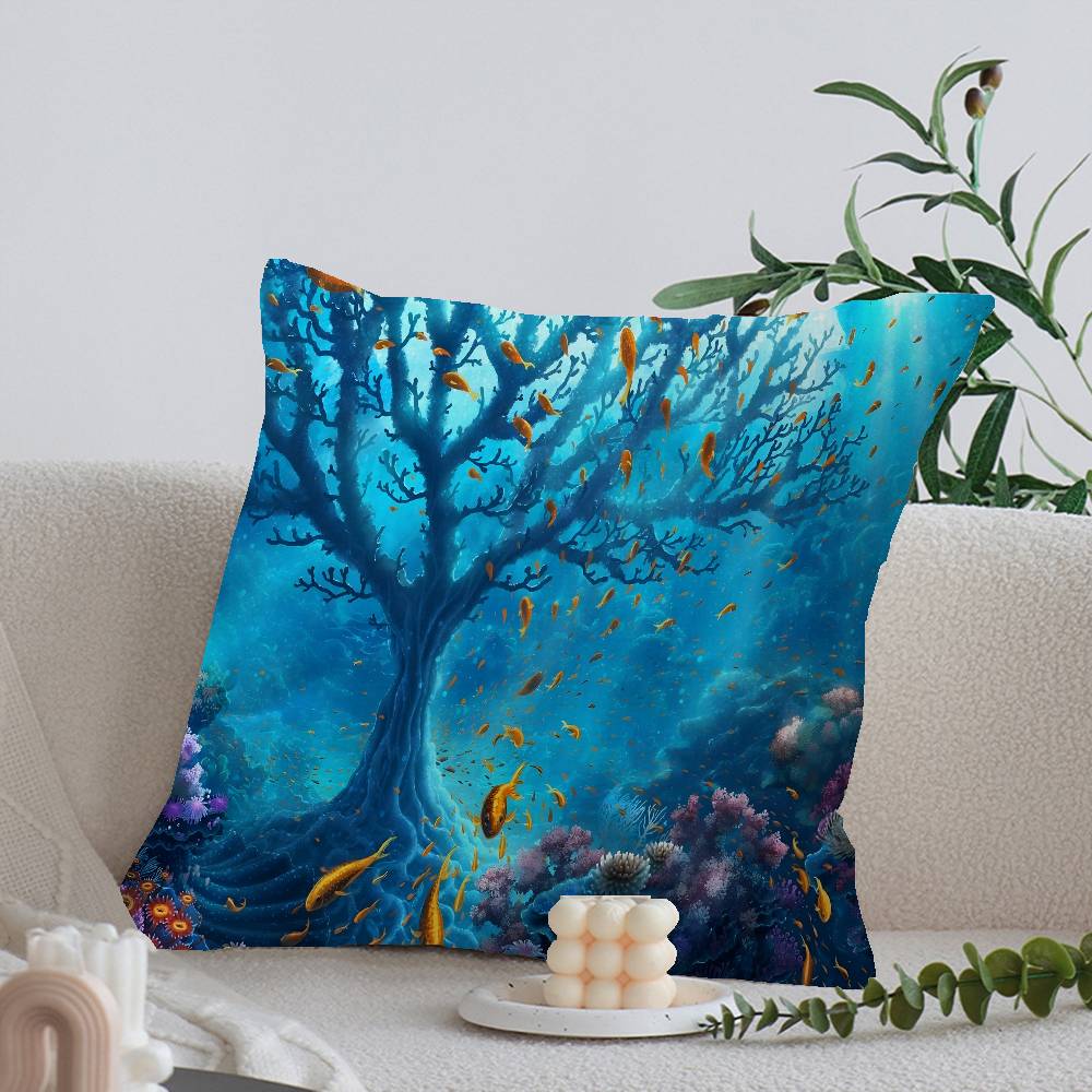 Ocean Animal Underwater World Cushion Cover Car Throw Pillow Case For Sofa Car Christmas Gift 40X40Cm 45X45Cm