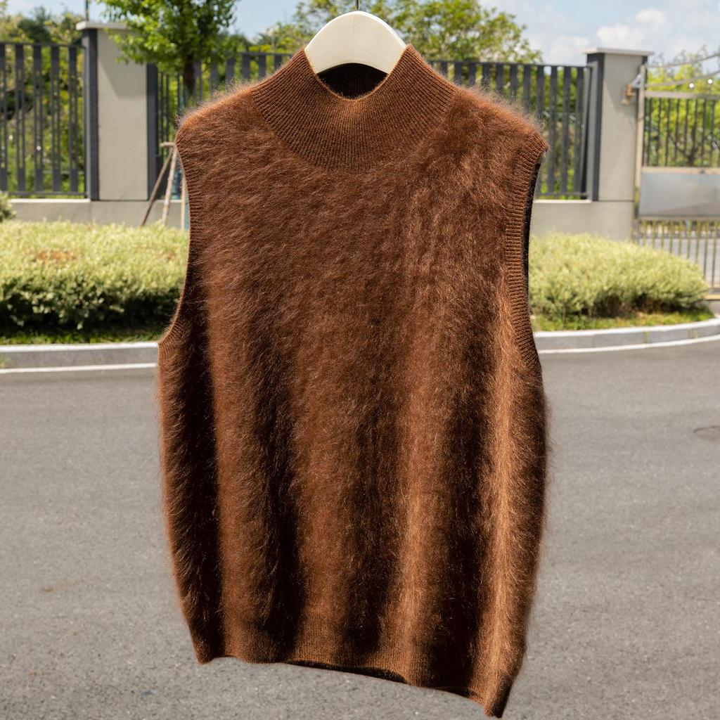 Women's Pure Cashmere Sleeveless Knit Vest with Half-High Neck - Perfect for Autumn/Winter Layering