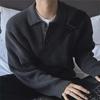 Men's Hong Kong Style Polo Collar Sweater: Autumn/Winter Loose Fit, Long Sleeve, Solid Color Lapel Top