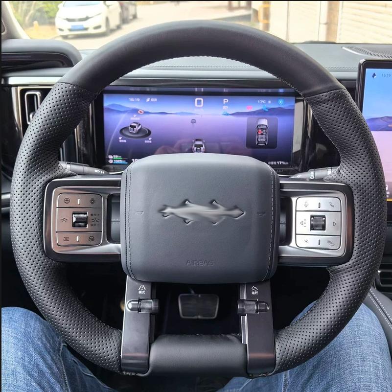Hand-Sewn Alcantara Non-slip Suede Nappa Leather Car Steering Wheel Cover Wrap for BYD Formula Leopard 5 Interior Accessories