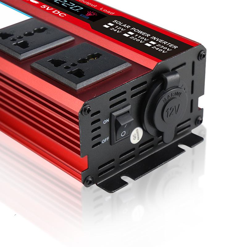 Автомобильный инвертор питания 500 Вт с 4 USB-портами - Красный фотоэлектрический многорозеточный преобразователь