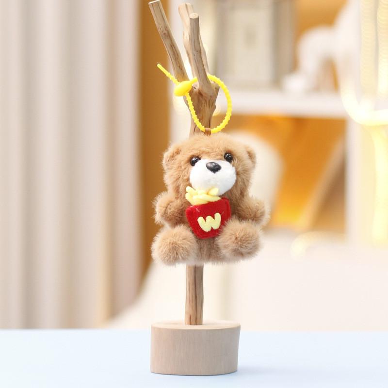 Cute Bear Stuffed Animal Plushie With Short Velvet Fur Keychain For Women Decor