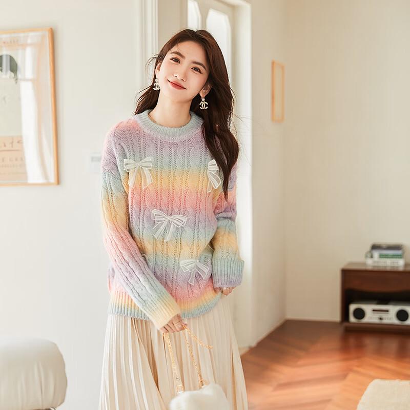 VICTORIA&VERA 3D Bow Gradient Knit Sweater
