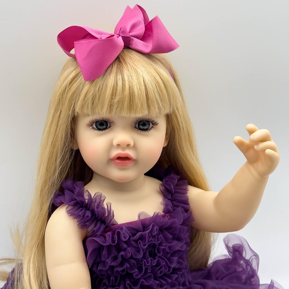 55cm Full Vinyl Body Reborn Doll Betty Beautiful Princess Girl Simulation Baby Doll Wear Noble Elegant Purple Gauze Skirt Children Play House Bath Toy