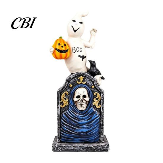Miniature Resin Tombstones Halloween Tombstone Figurine, Ghost Pumpkin Crow on Creative Gifts Statue for Desktop Haunted House Holiday Party