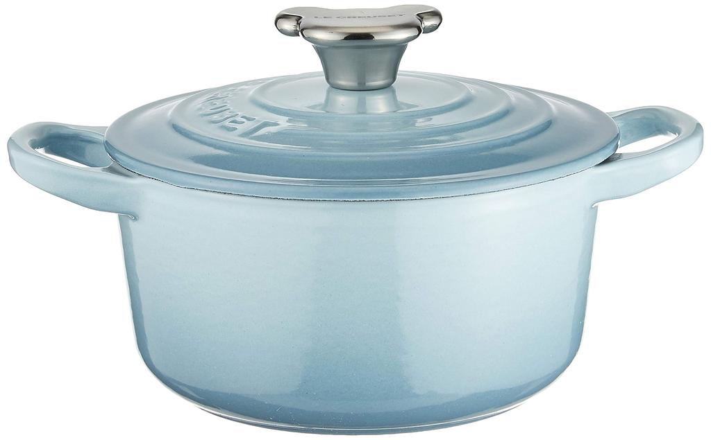 Le Creuset литой эмалированный горшок Cocotte Ronde Bear Knob 14 см Coastal Blue Gas IH Oven совместим с японской [Авторизованный продукт]