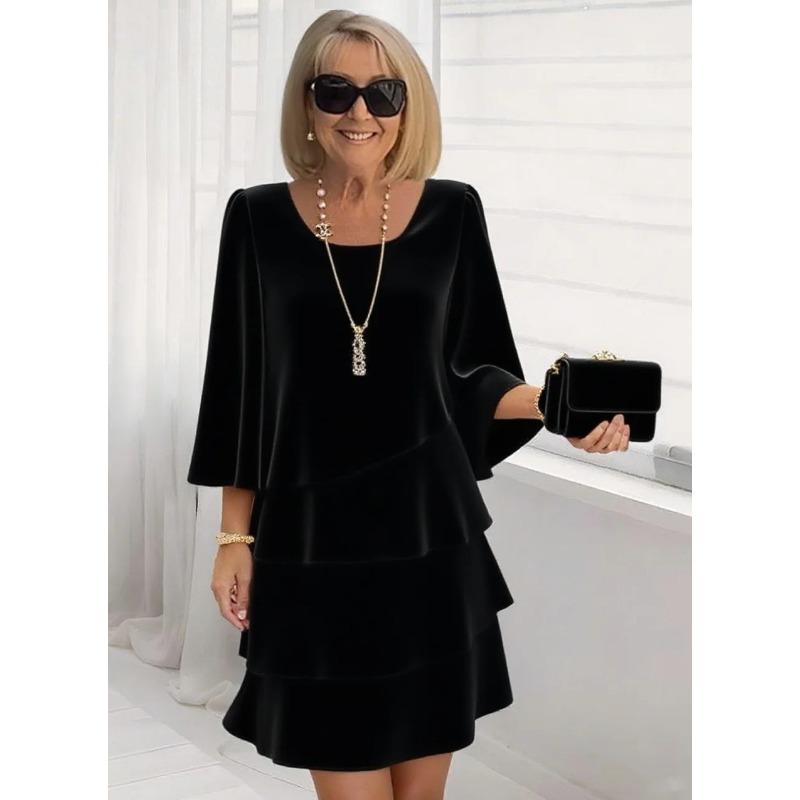 HNXC Женские модные летние весенние однотонные с принтом платья с рукавом 3/4 с V-образным вырезом повседневные