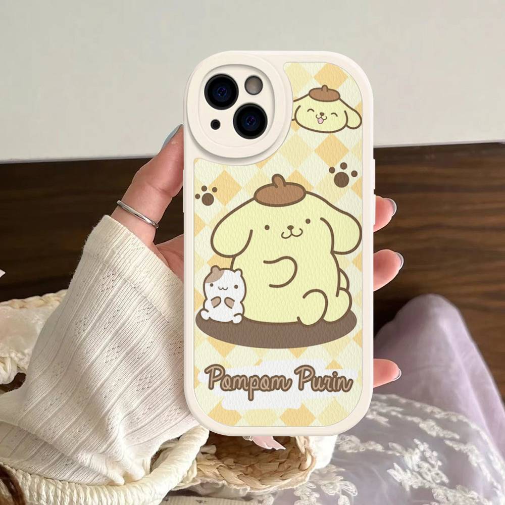 Cartoon P-Pompompurins Cute Leather Phone Case For IPhone 16 15 14 13 12 11 Pro Max Plus Shockproof Cover