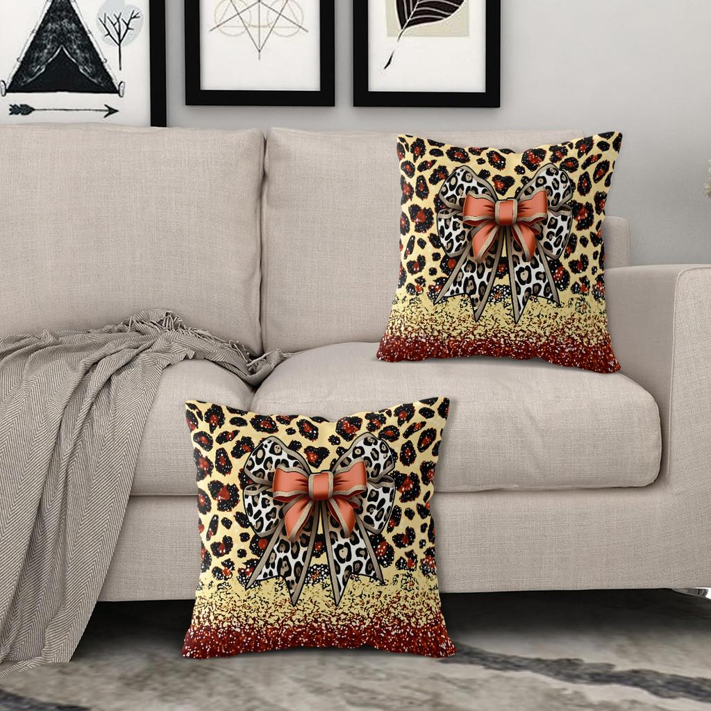 Y2K Style Bow Print Throw Pillow,Glitter Ombre Pink Yellow Pillowcase, Fashion Home Decor Cushion Case For Bedroom Living Room