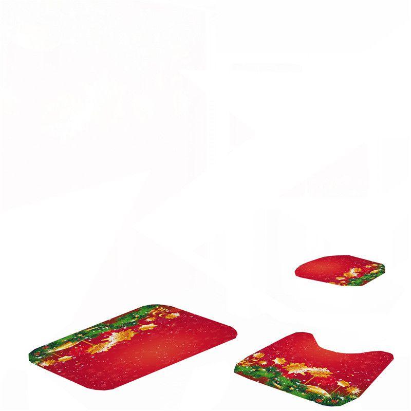 Festive Christmas Shower Curtain And Bathroom Mat Set With Waterproof Material
