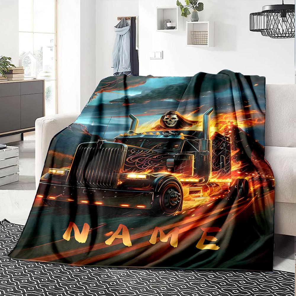 Hellfire Truck With Skull And Flames On Road Lightweight Personalized Blanket Personalized Name Warmthful Decor Perfect For Sofa Couch Office Bed