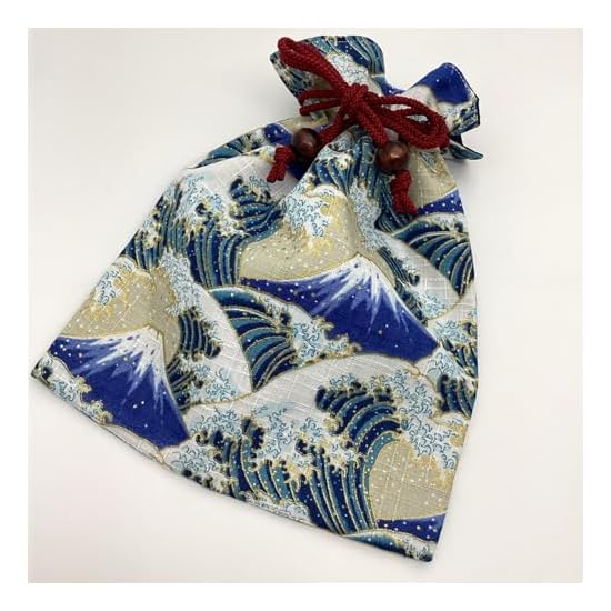 Kyosuke Made in Japan Drawstring Bag Pouch fujiyama Approx. 24.5×19cm Cotton with Wooden Bead Medium