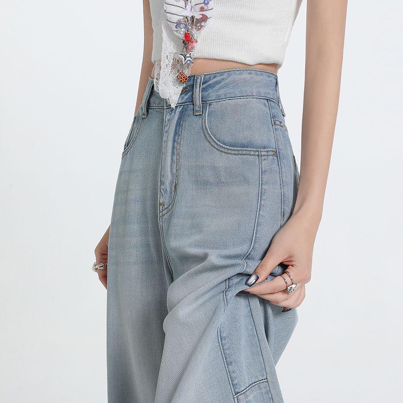 Женские джинсовые брюки wide-leg из тенсела - Высокая талия, стройнящие, дышащие, легкие, для лета и осени