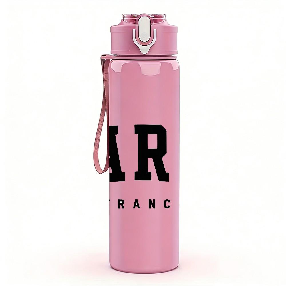 1PC Paris Simple Text Art Print 750ml Color Plastic Sports Water Bottle Leakproof Flip Straw Lid Suitable for Sports Office Home Use