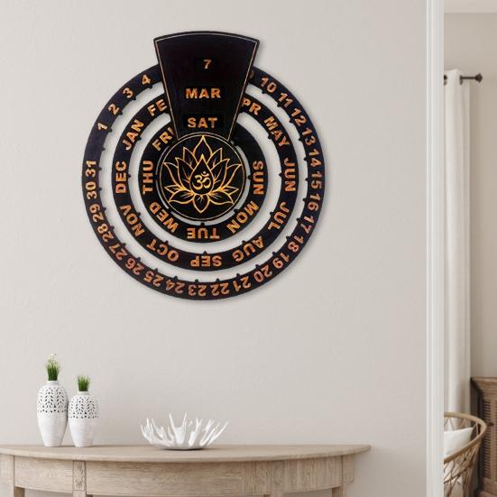 Wooden Perpetual Calendar Manual Rotating Circular Wall Calendar Rustic Perpetual Calendar for Home Bedroom Meditation Room Wall Decor