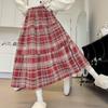 Юбка шерстяная с высокой талией, женская клетчатая юбка с оборками и строчкой, юбка-трапеция, осенне-зимняя шерстяная юбка на каждый день