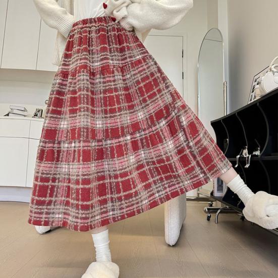 Юбка шерстяная с высокой талией, женская клетчатая юбка с оборками и строчкой, юбка-трапеция, осенне-зимняя шерстяная юбка на каждый день