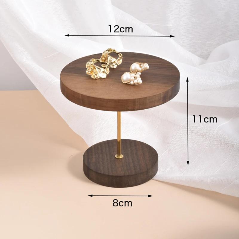 Vintage Round Black Walnut Jewelry Display Holder Necklace Earrings Bracelets Rings Luxury Showcase Stand Trinket Shelf Tray Ornaments Jeweler Seller