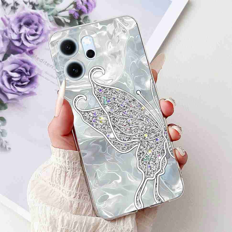 For Oppo Reno14 F 5G CPH27436.57" Case Colorful Butterfly Flowers TPU Soft Silicone Cover For Oppo Reno 14 F RENO14F Phone Cases