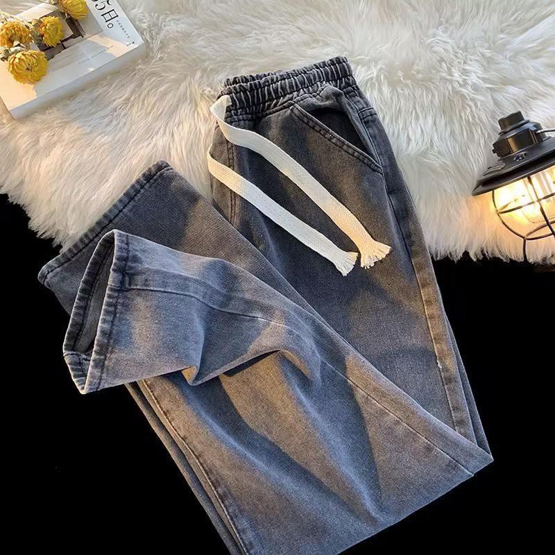 2026 Womens Retro Street Straight Leg Jeans Casual Wide Trousers