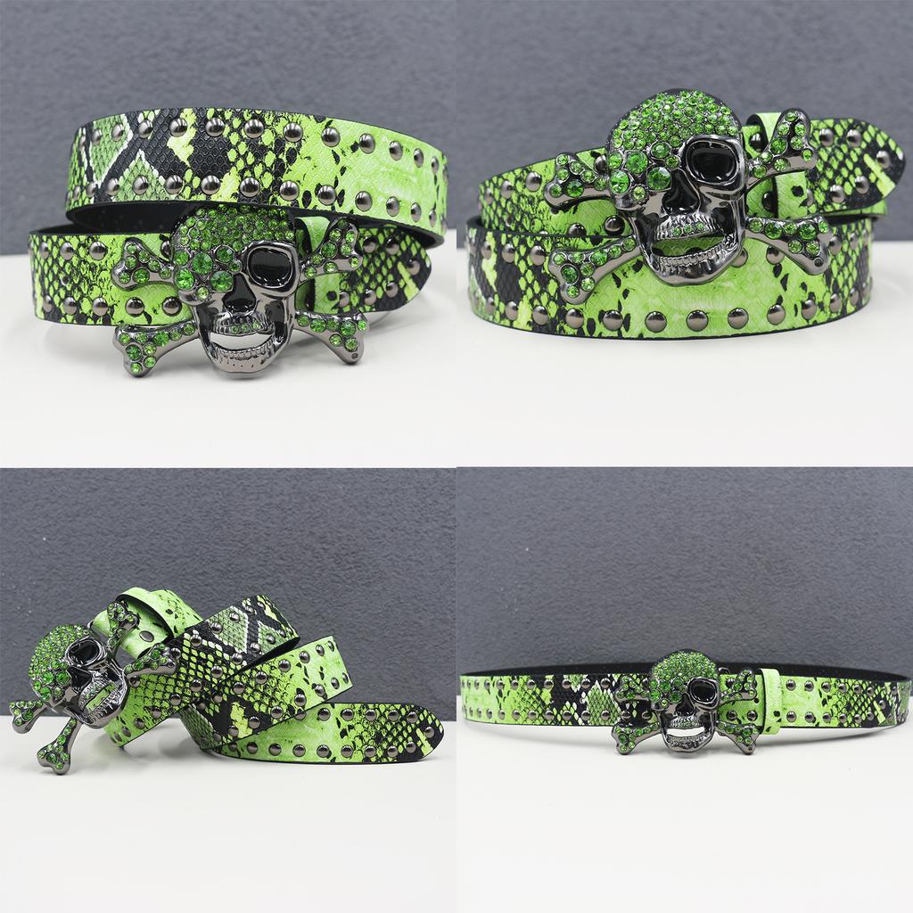 American Rhinestone Large Skull Belt Rivet Punk Decoration Men and Women Belt Abi Decorative Snake Belt
