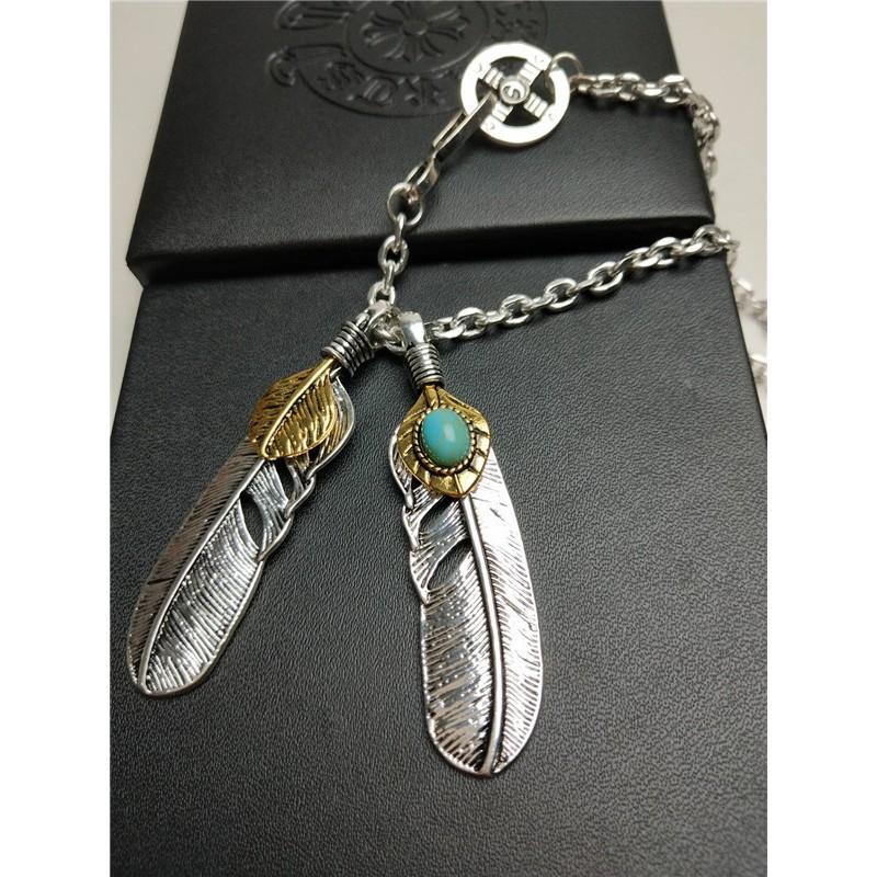Feather Pendant Necklace Men Women Alloy Cross Chain Boho Chic Vintage Style Adjustable Length 51-80cm