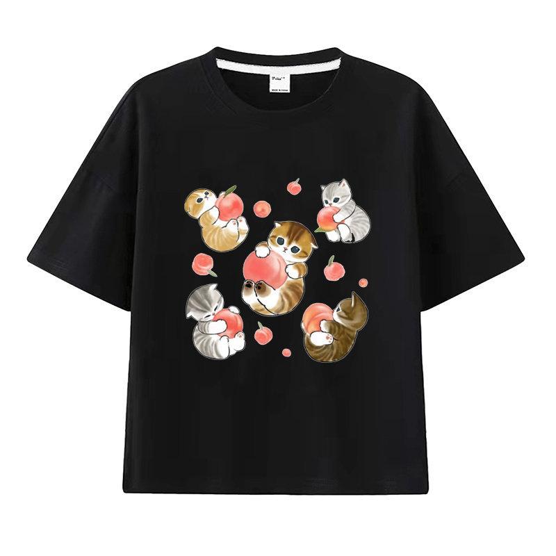 New Summer Catprinted Shortsleeved Tshirt A Cute and Trendy Outfit Featuring A Cartoon Shark Cat Kids Clothes Boys Girl
