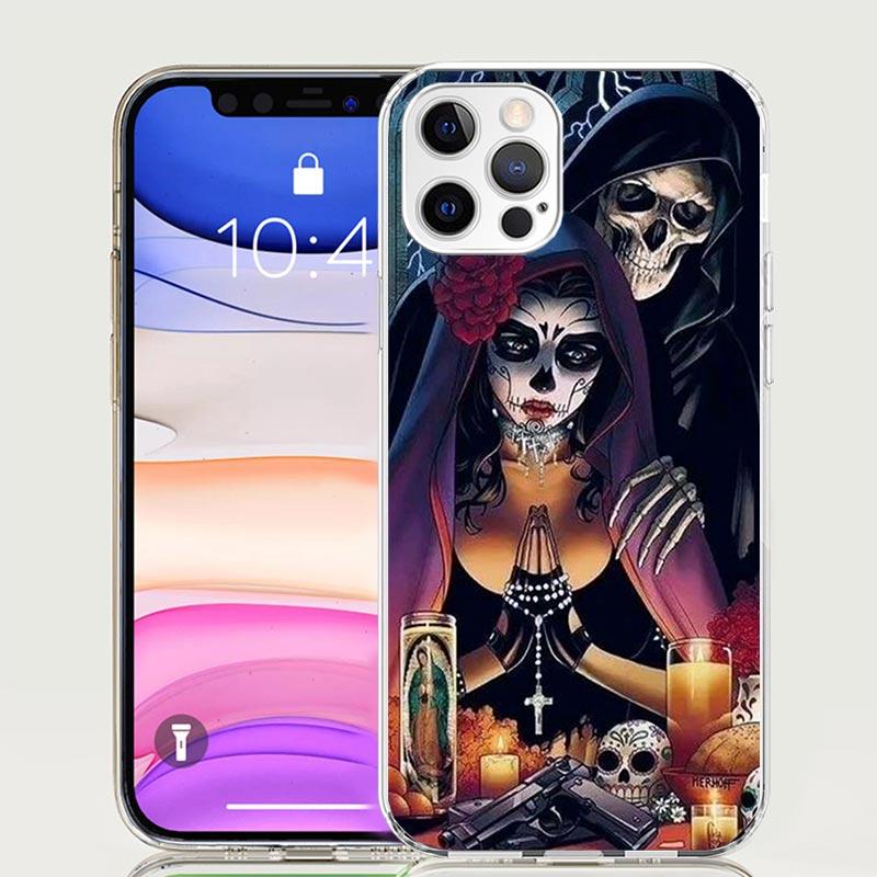 Catrina Beautiful Rose Girl Skull Case Phone Cover for Apple iphone 16 15 14 13 12 Mini 11 Pro Max 16E X XS XR 7 Plus 8 + SE 202