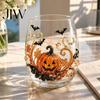 Ghost Whiskey Glass Halloween Glass, Black Cat Spider Net Skull Tumbler for Durable Coffee Mug Cocktail, 350ml Spooky Drinkware Home Bar, Festive