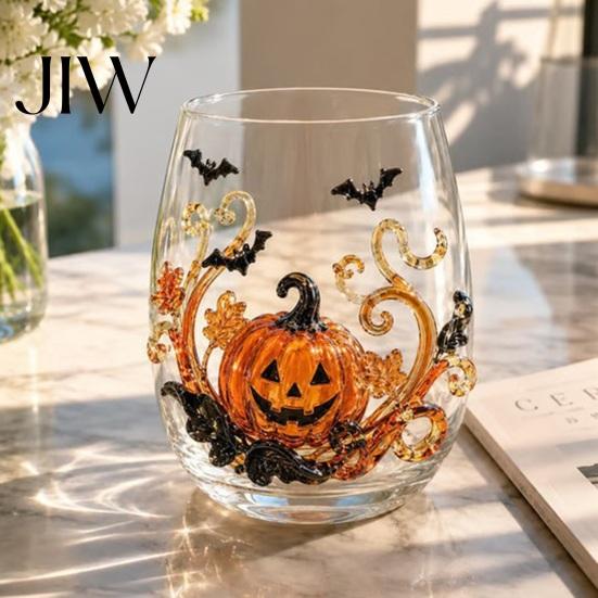 Ghost Whiskey Glass Halloween Glass, Black Cat Spider Net Skull Tumbler for Durable Coffee Mug Cocktail, 350ml Spooky Drinkware Home Bar, Festive