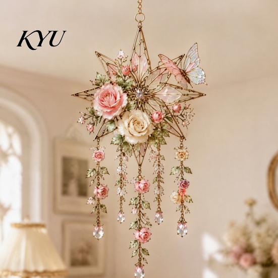 Wind Chimes for Porch Acrylic Flower & Sun/Moon Chimes, Window Hanging Suncatcher Rustic Decor Living Room Balcony, Decorative Pendant Home