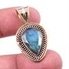 Natural Labradorite Gemstone 925 Solid Sterling Silver TwoTone Pendant 1.5" H2o83