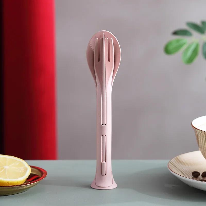 3 в 1 дорожные столовые приборы портативная коробка для столовых приборов японский стиль пшеничная солома ножи вилка ложка студенческие столовые приборы наборы для кемпинга на открытом воздухе