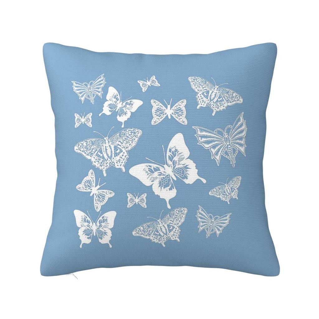Blue And White Butterflies Square Pillowcase Cushion Cover Pillow Case Throw Pillow Cover for Home Bedroom Car