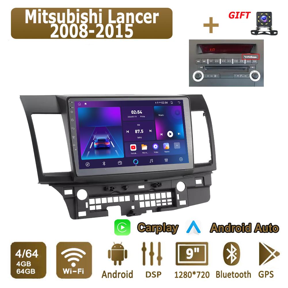 Android Carplay автомобильное радио для Mitsubishi Lancer 2008-2015 мультимедийный проигрыватель головное устройство стерео GPS навигация BT WIFI 4+64 ГБ