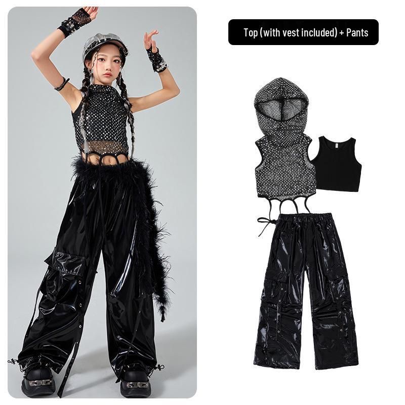 Серебряный кожаный костюм для джазового танца для девочек: Детский костюм для тренировок и стрит-дэнса для модных показов