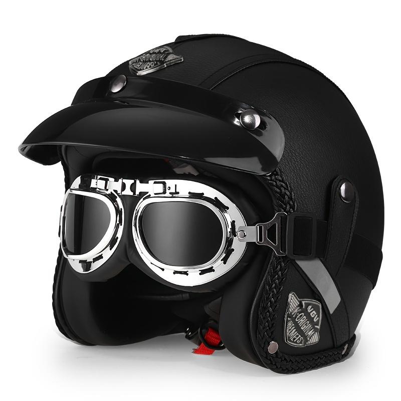 Ретро шлем для мотоцикла Harley 555-Черная кожаная маска для лица Ветровое стекло Четыре сезона Круизный мотоцикл Шлем три четверти