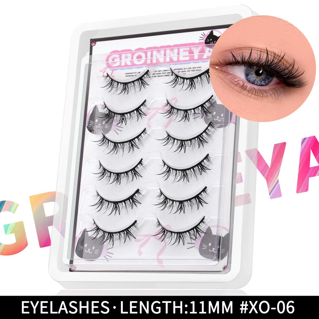 Xiaomi GROINNEYA Cat Eyelashes False Eyelashes Fluffy Faux Mink Lashes Wispy Lashes Natural Look Wispy Winged End Eye Elongated Lashes