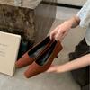 Single Shoes 2025 Spring Women's Korean Version Suede Retro High Heels Women's High-end Sense Solid Color Square Head Shoes Children