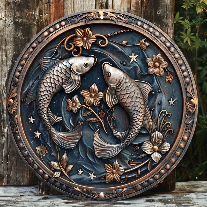 Pisces Zodiac Sign, Round Wooden Wall Art, Durable Protected Wooden Decor for Indoors and Outdoors, Decorative Wall Poster