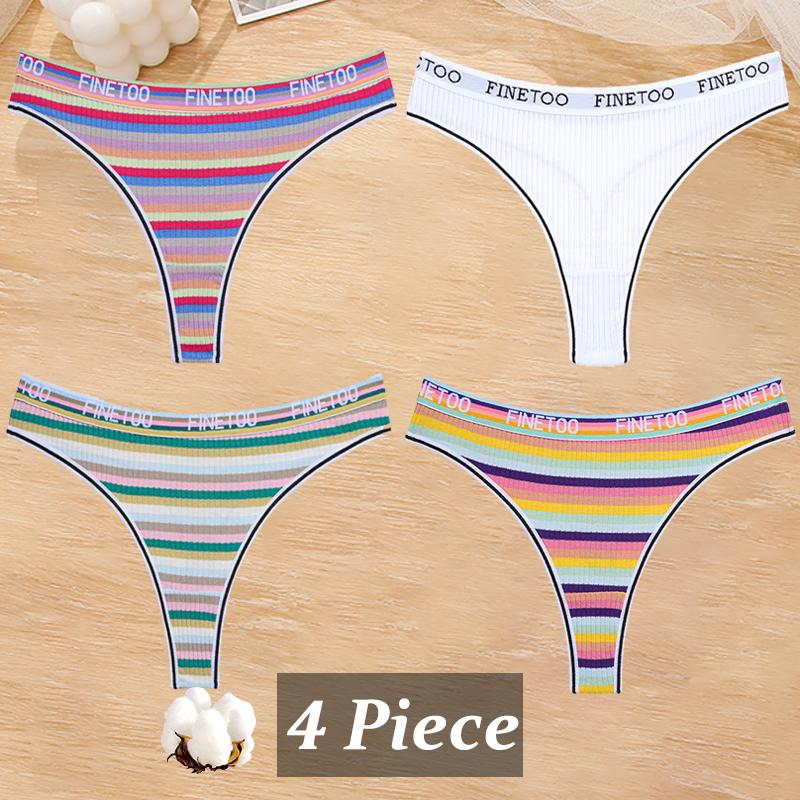 4Pcs/Set Women Cotton Colorful Stripe Panties Sexy Underwear G-Strings Rainbow Thongs Female Soft Breathable Intimates Lingerie