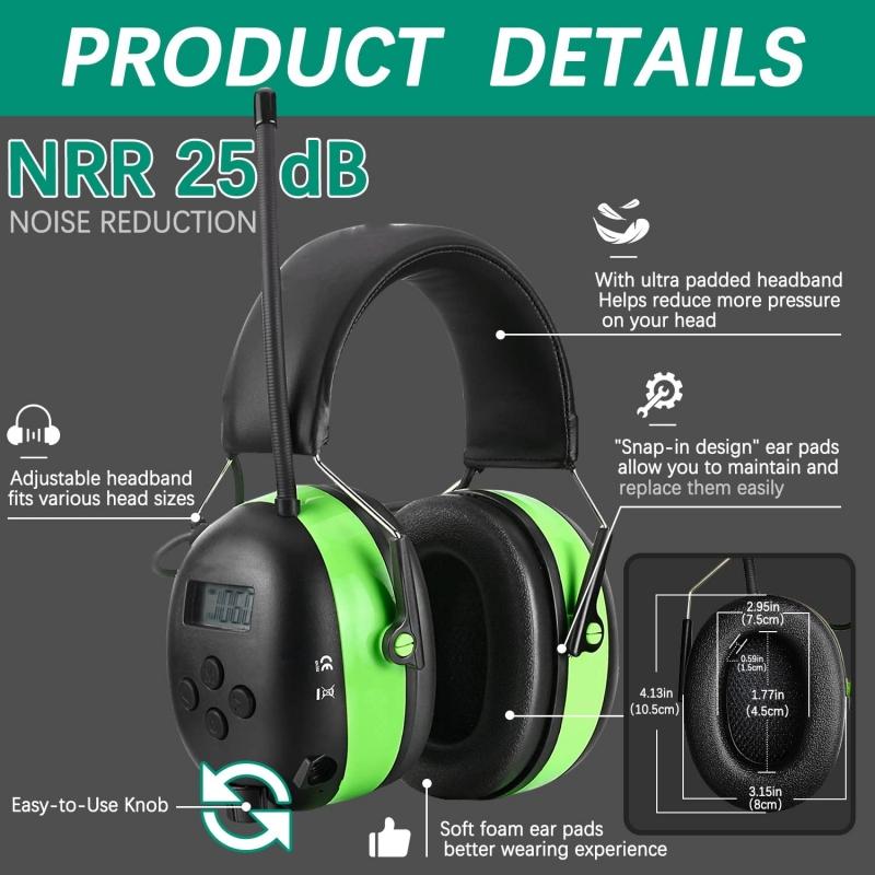Bluetooth 5.4 Защитные наушники для слуха 25 дБ NRR Безопасные амбушюры Hands-free с музыкой и телефоном для кошения, мастерских
