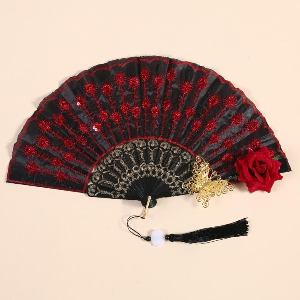 Sequin Decorated Spanish Handheld Fan Embroidered Flamenco Dance Fan New Gothic Dance Fan