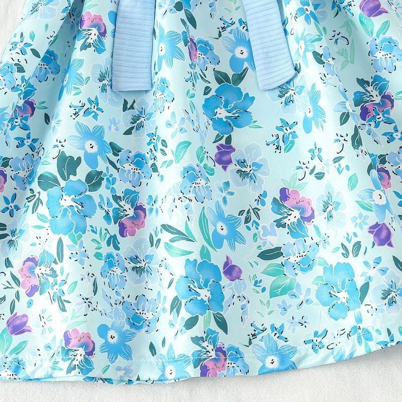 Летнее платье для девочек с цветочным принтом в стиле принцессы, платье с покатыми плечами и подтяжками, стильное детское платье принцессы